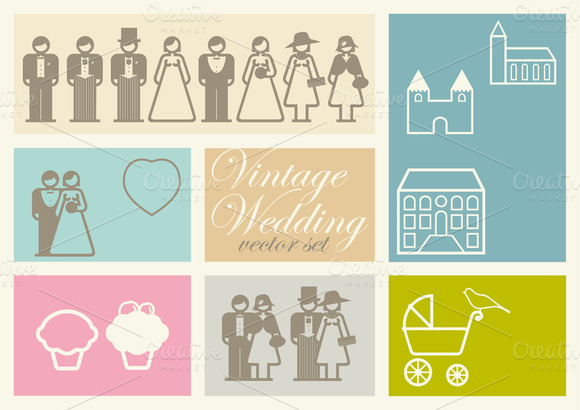36 Vintage Wedding Icons Vector Set 36 Vintage Wedding Icons Vector Set