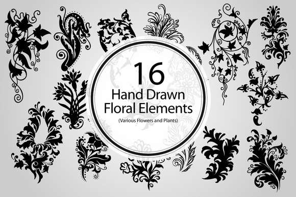 16 Hand Drawn Floral Elements 16 Hand Drawn Floral Elements