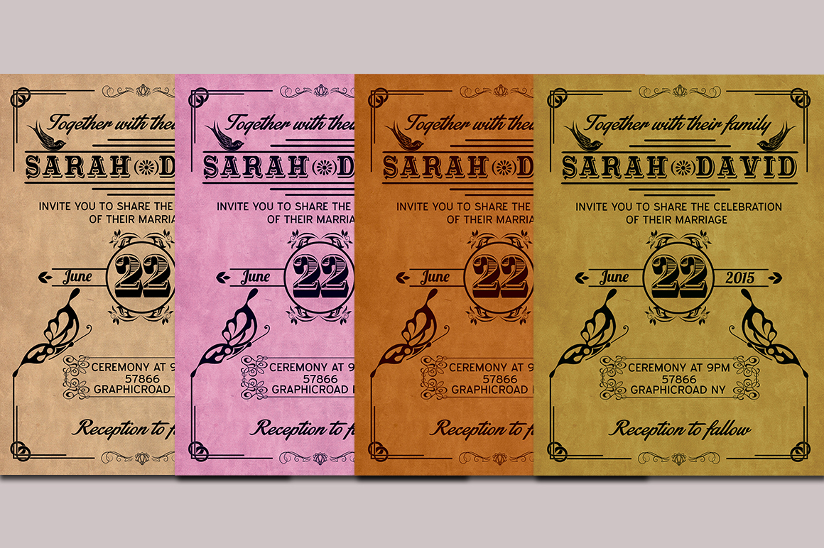 Vintage Wedding Stationery Set Invitation Templates on Creative Market
