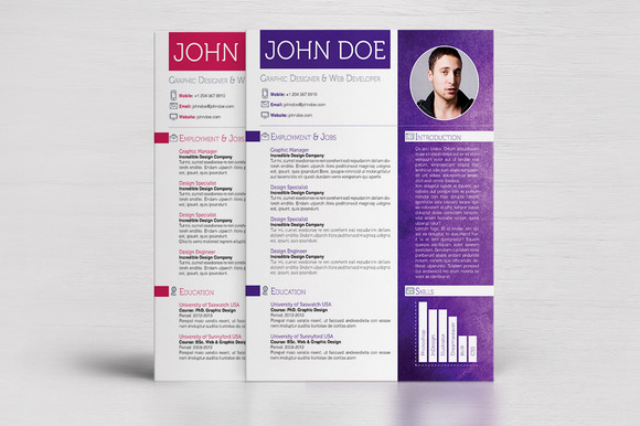 4 colorful textured print resumes