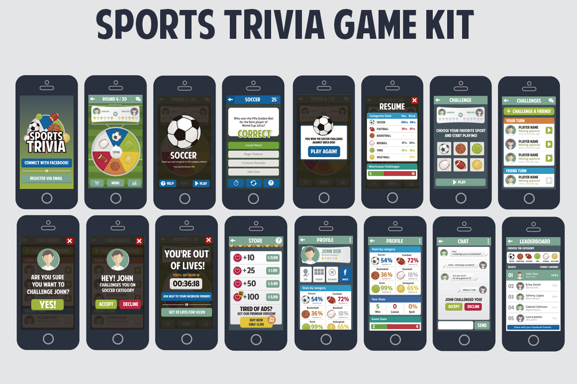 Sports Trivia Full Game Kit Illustrations on Creative Market