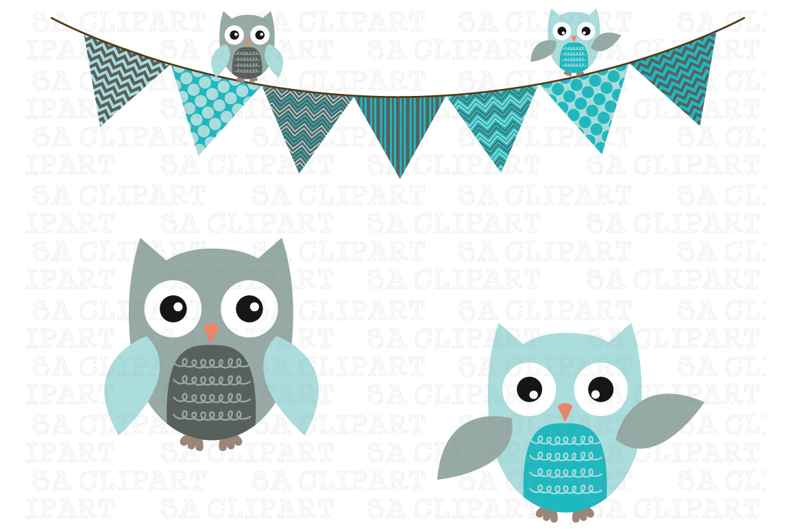 Bunting Owl Banner Clipart ~ Illustrations on Creative Market