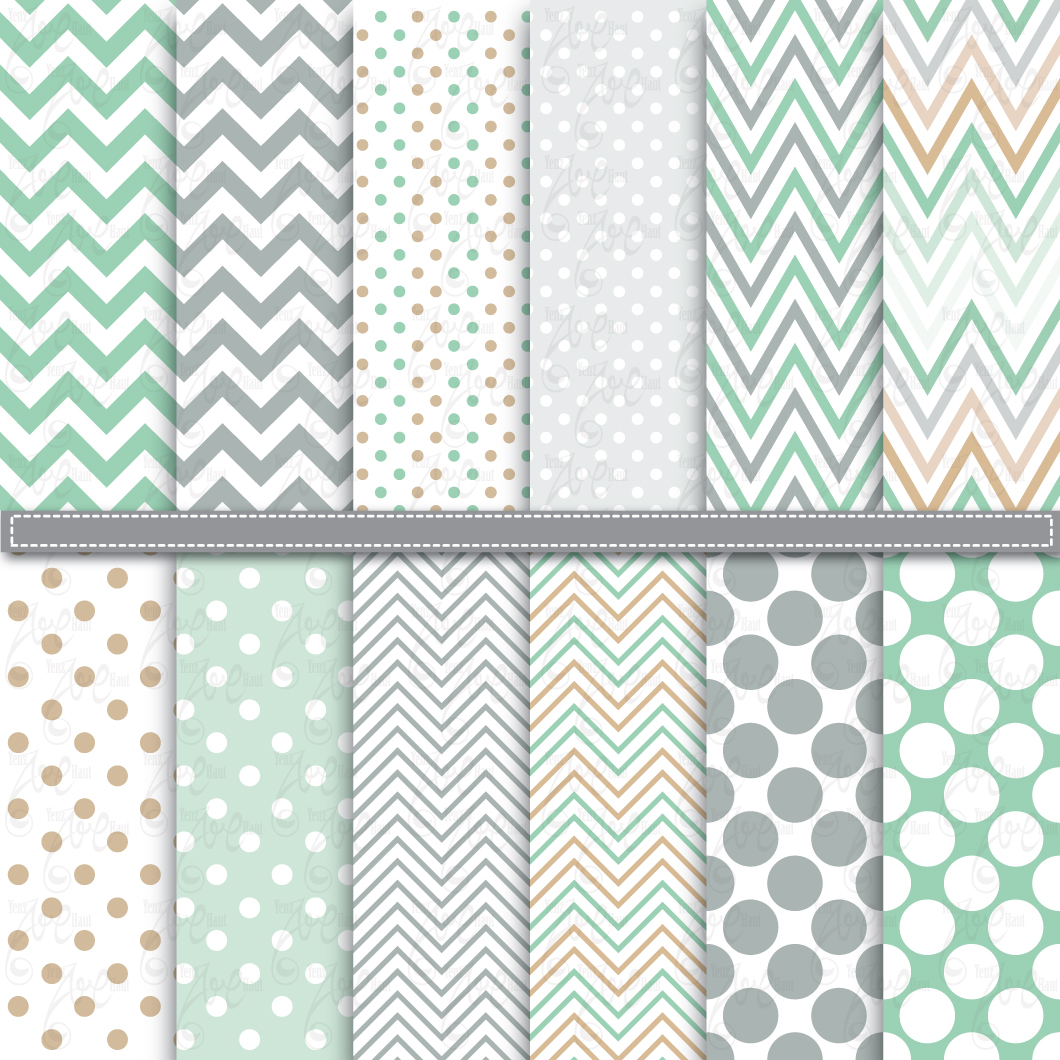 Mint Green & Grey Digital Paper Illustrations on Creative Market