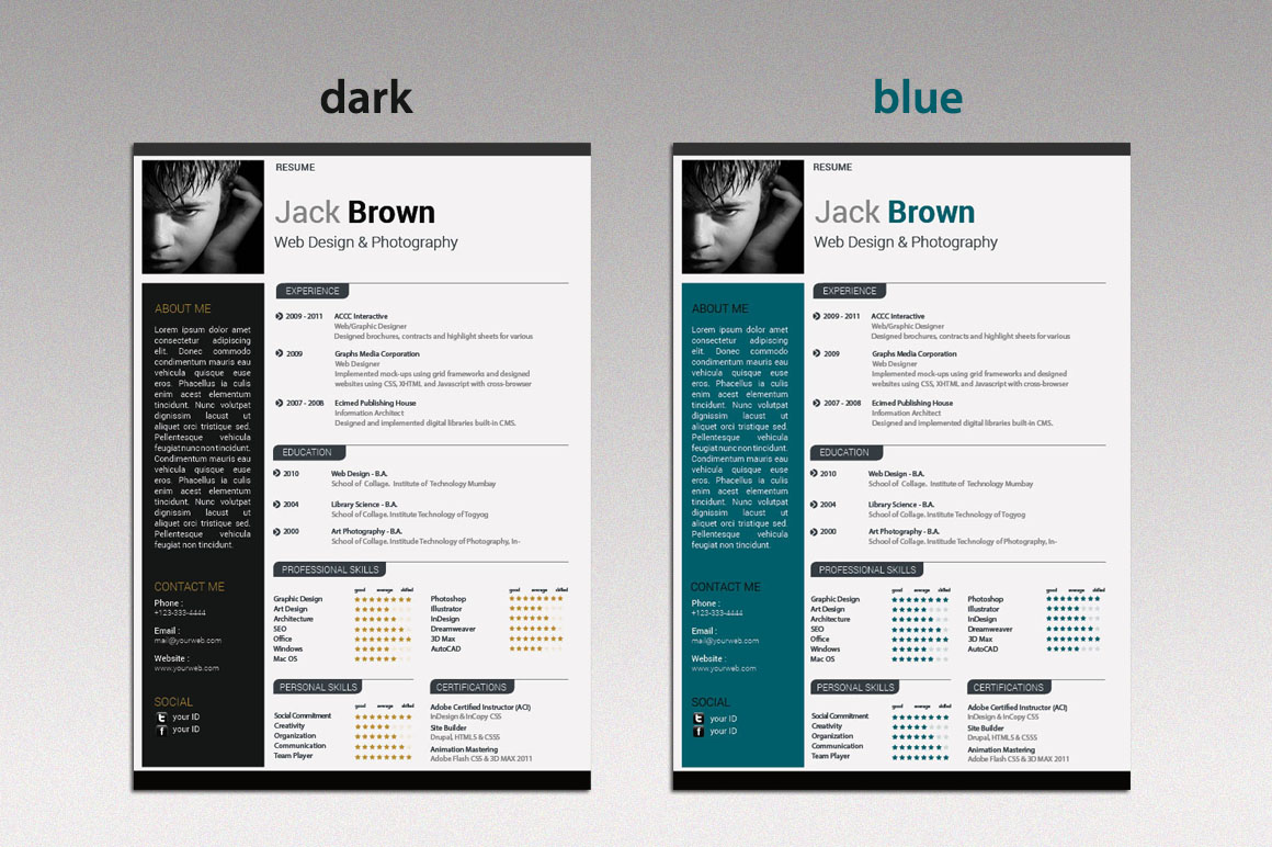 resume templates indesign simple free