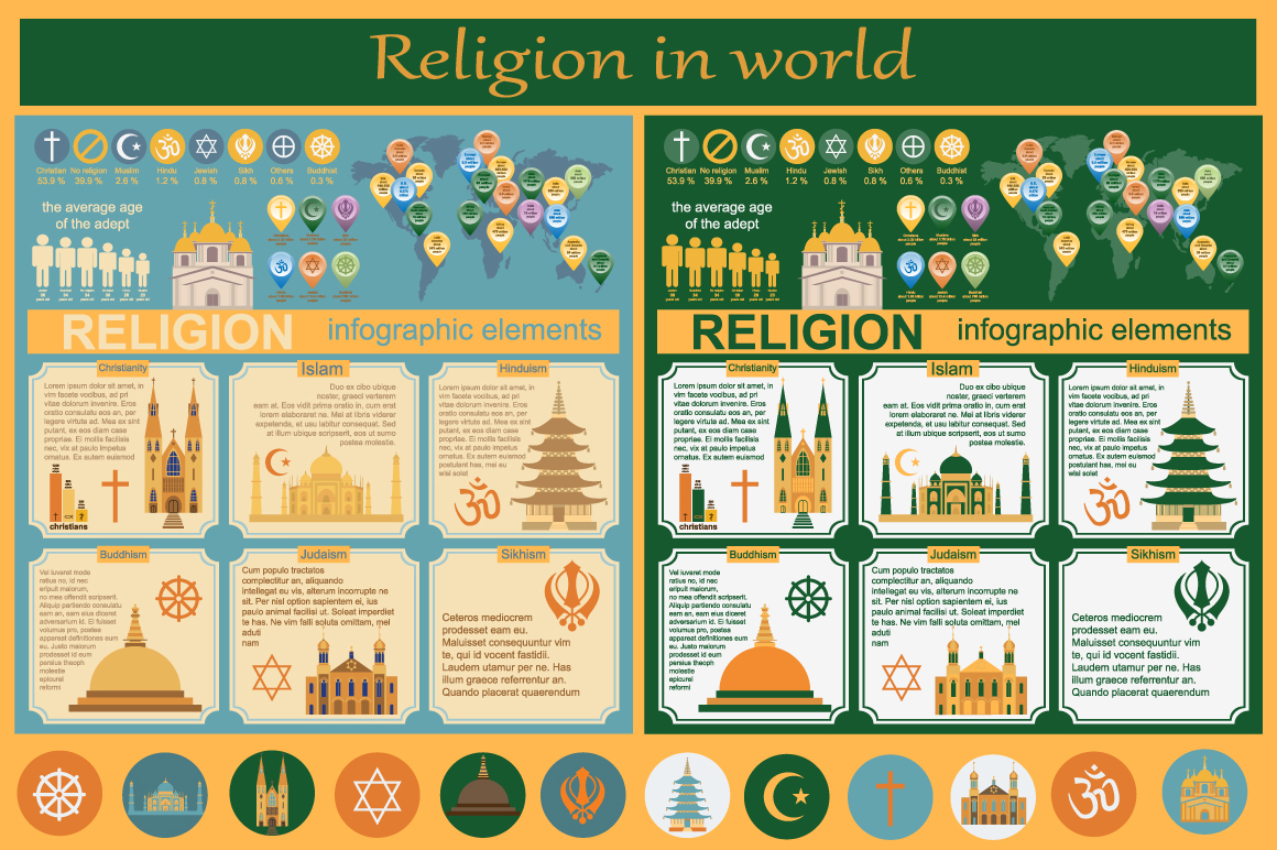 Religion in world infographics Illustrations on Creative Market