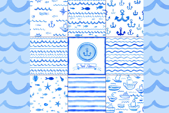 Watercolor Nautical Patterns Watercolor Nautical Patterns