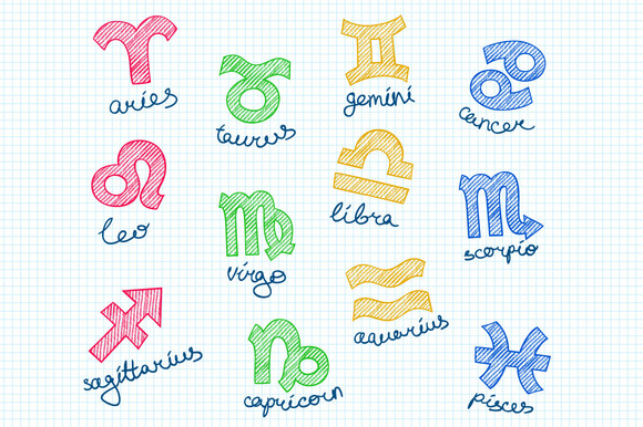 Pencil Doodle Zodiac Symbols