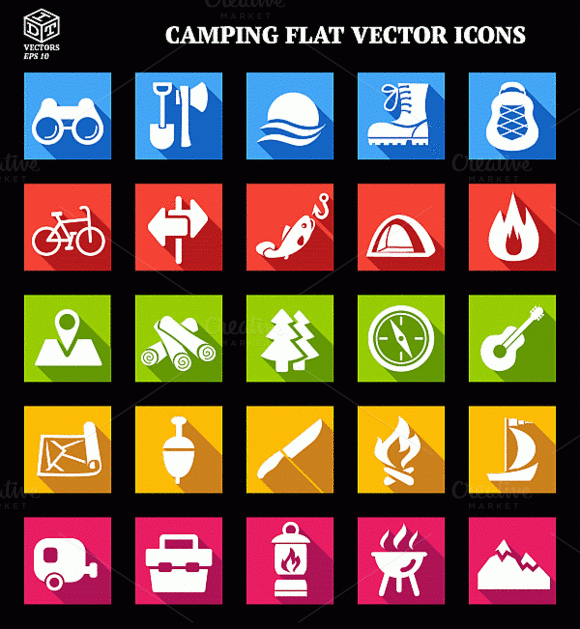 Camping Flat Vector Icons