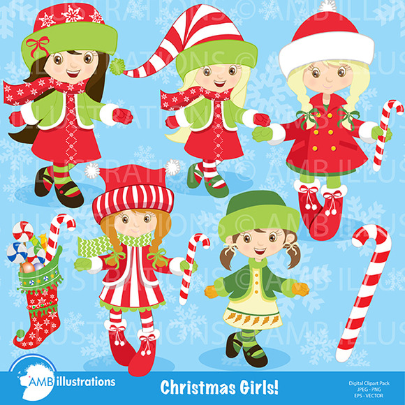 Christmas Girls Clipart AMB-189 ~ Illustrations on Creative Market