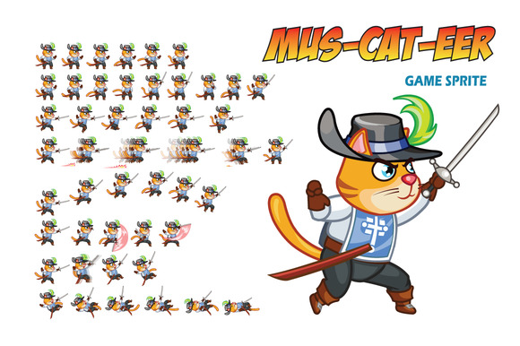 MusCATeer Game Sprite Illustrations on Creative Market