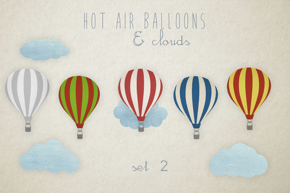 Hot Air Balloons Clip Art Set 2
