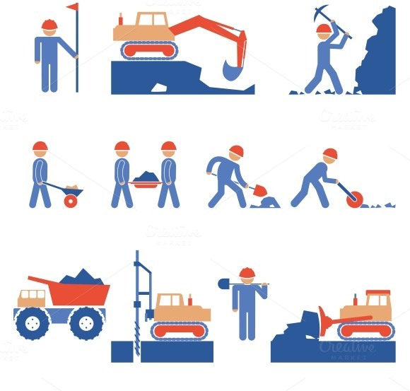 Earthwork Road Construction Icons Earthwork Road Construction Icons