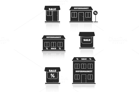 Supermarket Shop Store Icon Set Supermarket Shop Store Icon Set