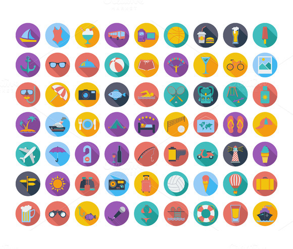 Summer Flat Icons Whit Long Shadow Summer Flat Icons Whit Long Shadow