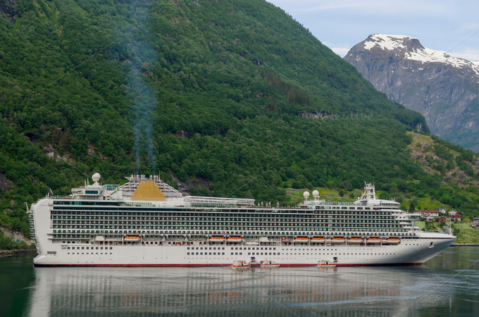 Liner moored in a fjord ~ Transportation Photos on Creative Market