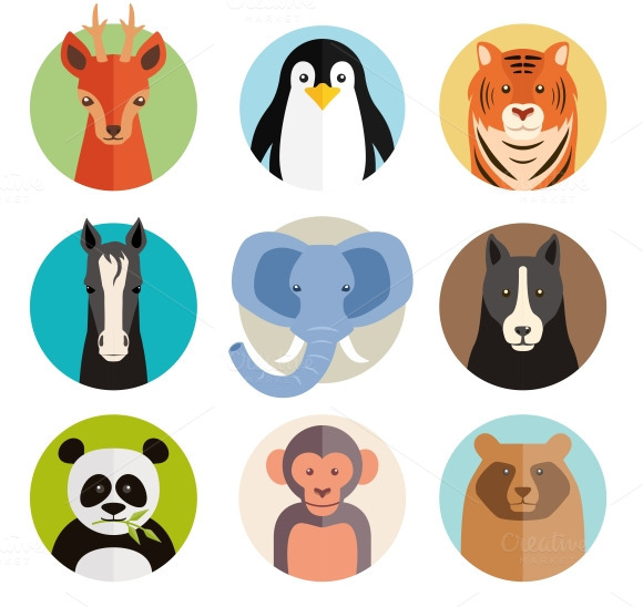 Vector Animal Icons On Round Buttons Vector Animal Icons On Round Buttons