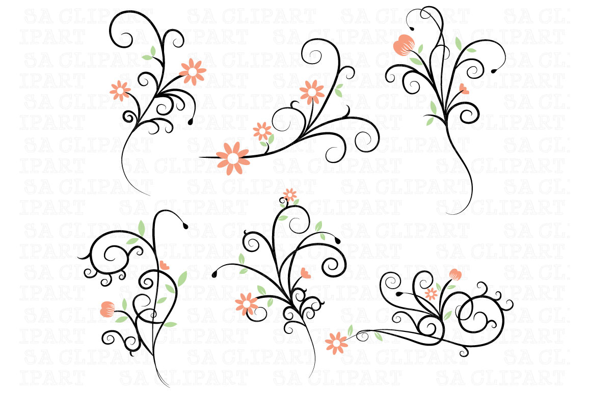 Flower Flourish Swirl Clipart Illustrations on Creative Market