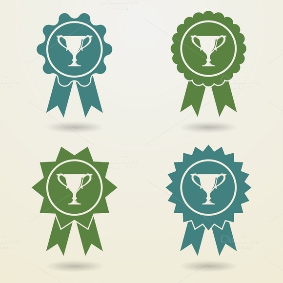 Set Of Badges With Ribbons Set Of Badges With Ribbons