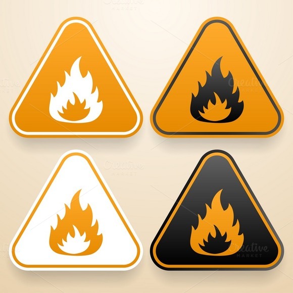 Set Of Triangular Fire Warning Signs Set Of Triangular Fire Warning Signs