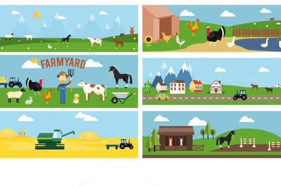 Beautiful Farmyard Cartoon Banners Beautiful Farmyard Cartoon Banners