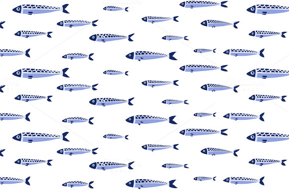 Blue Fish Shoal Seamless Pattern