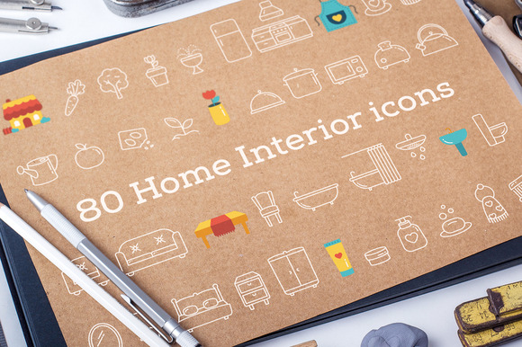 Set Of 80 Vector Home Interior Icons