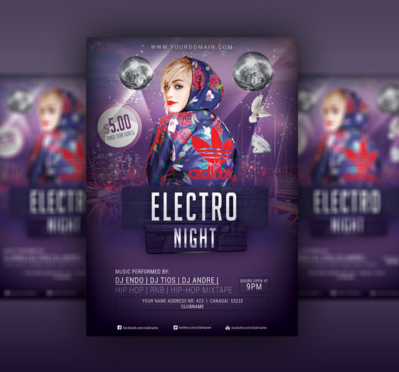 Electro Night Party Flyer PSD