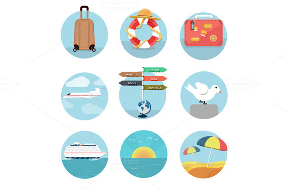 Icons Set Of Traveling And Planning