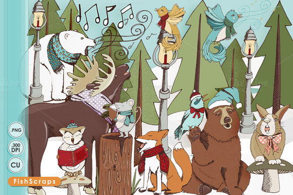 Christmas Caroling Woodland Animals