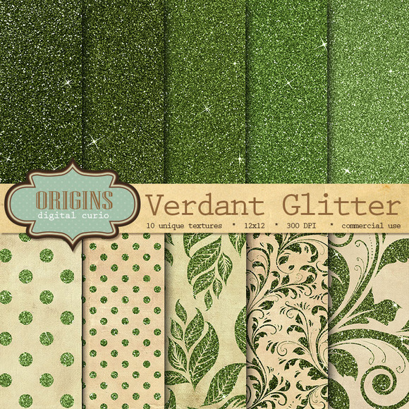 Verdant Green Glitter Digital Paper