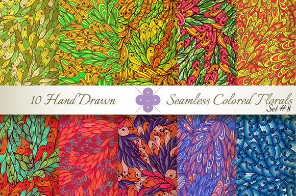 10 Colored Seamless Florals Set #8