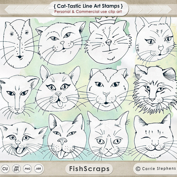 Cat-Tastic Line Art Digital Stamps