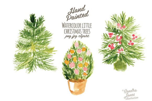 Watercolor Little Christmas Trees