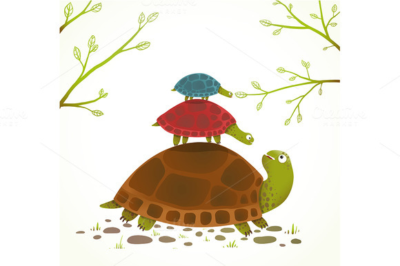 Turtle And Babies Childish Cartoon