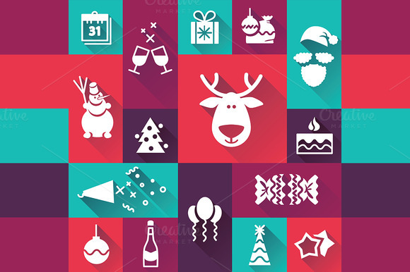 Christmas New Year Flat Icons