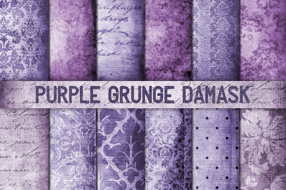 Purple Grunge Damask Digital Paper