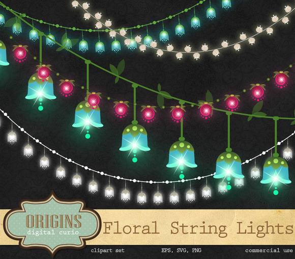 Floral String Lights Clipart ~ Illustrations on Creative Market