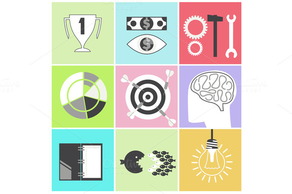 Icon Set Brain Light Bulb Darts Targ Icon Set Brain Light Bulb Darts Targ