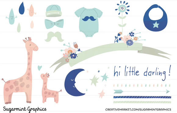 sugar flowers templates ~ Clip Art Babyboy Baby Shower Creative Illustrations on Market Boy