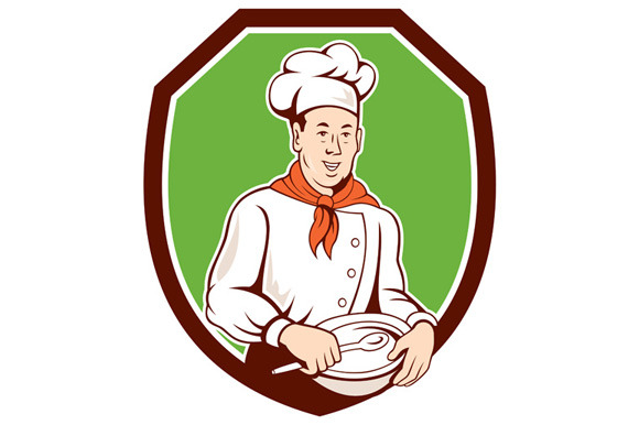 Chef Cook Holding Spoon Bowl Shield