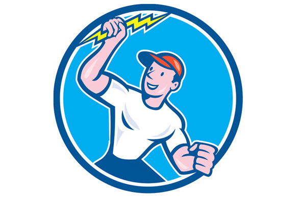 Electrician Holding Lightning Bolt C