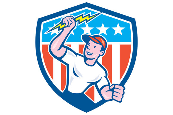 Electrician Lightning Bolt USA Flag