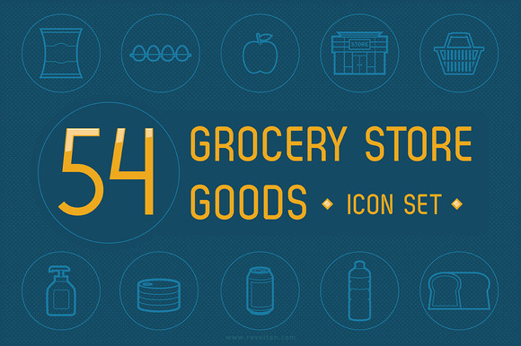 54 Grocery Store Goods Icon Set