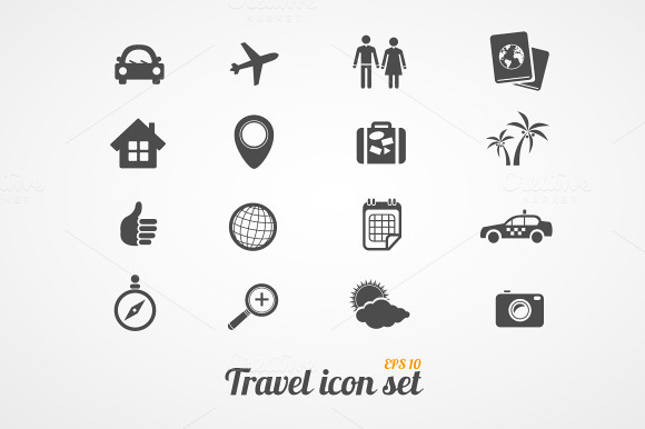 Travel Icons Set Black White
