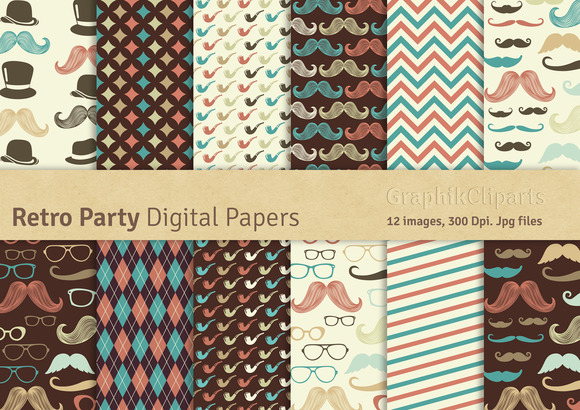 Retro Party Digital Papers
