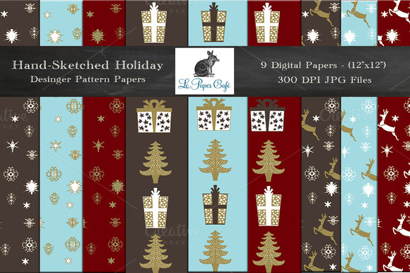 Hand-Sketched Holiday Digital Papers