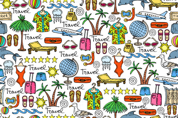 Pattern With Cartoon Travel Symbols