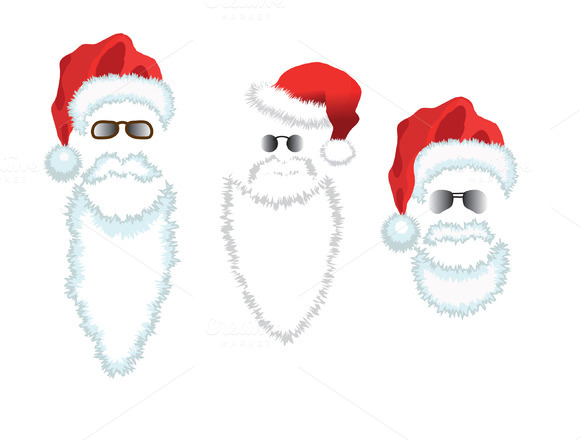 Red Santa Claus Hat Beard And Glass
