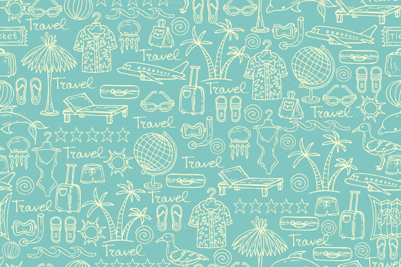 Pattern With Travel Symbols On Blue