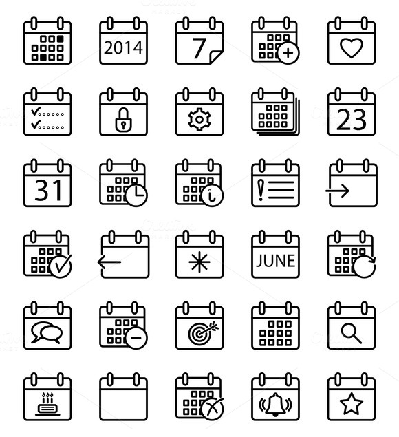 Calendar Stroke Icons Set